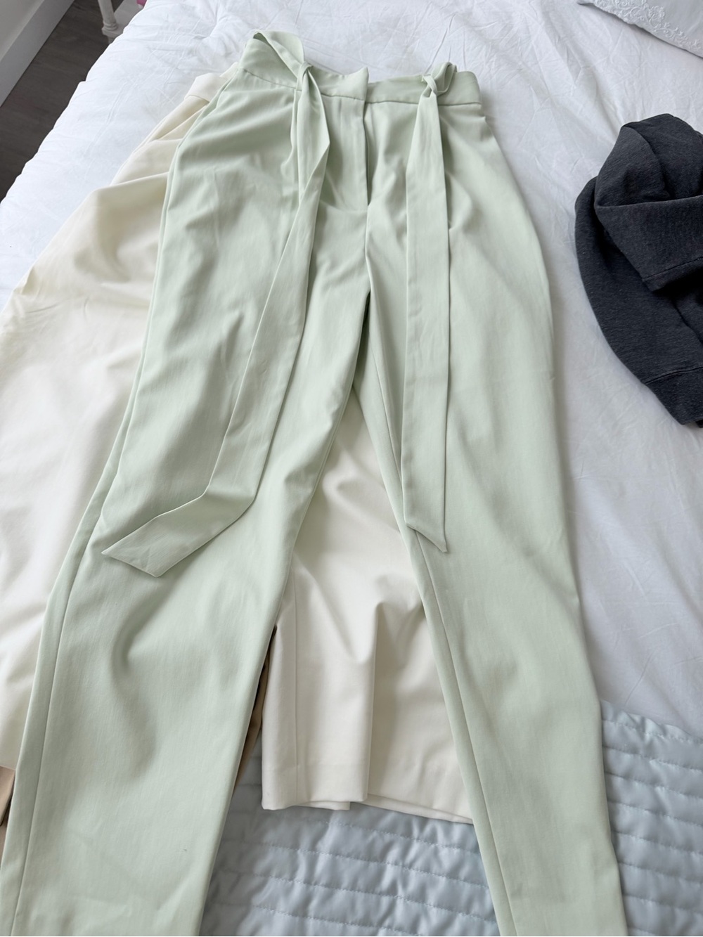 ANTONIO MELANI Sage Green Straight Leg Pants with Tie Waist